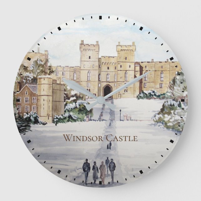 Winter am Windsor Castle Landschaftsbild Große Wanduhr (Vorderseite)