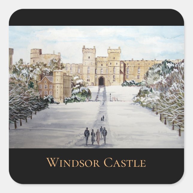 Winter am Windsor Castle Landschaftsbild Quadratischer Aufkleber (Vorderseite)