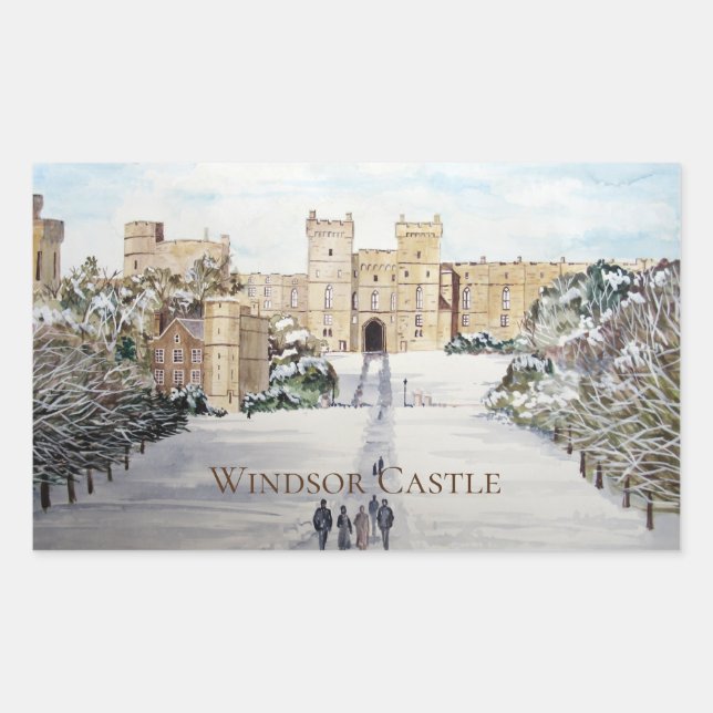 Winter am Windsor Castle Landschaftsbild Rechteckiger Aufkleber (Vorderseite)
