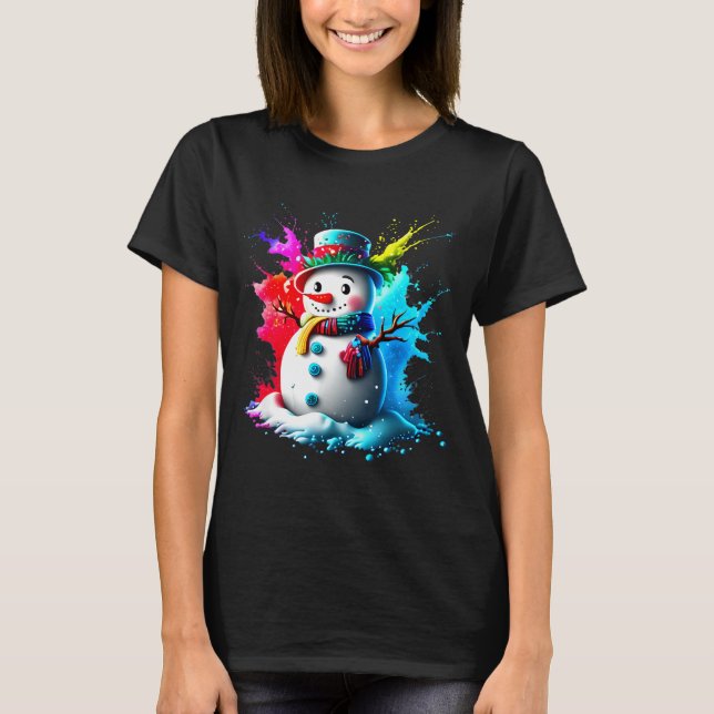 Winter And Snow Christmas A Coloured Snowman  T-Shirt (Vorderseite)