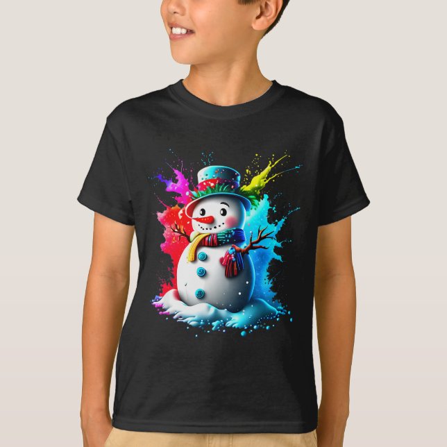 Winter And Snow Christmas A Coloured Snowman  T-Shirt (Vorderseite)
