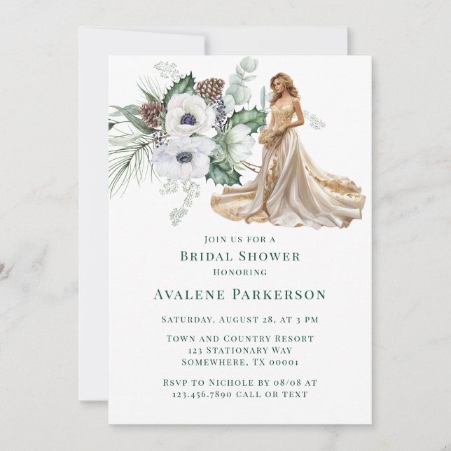 Winter Anemone handgemalt Brautparty Einladung (Vorderseite)