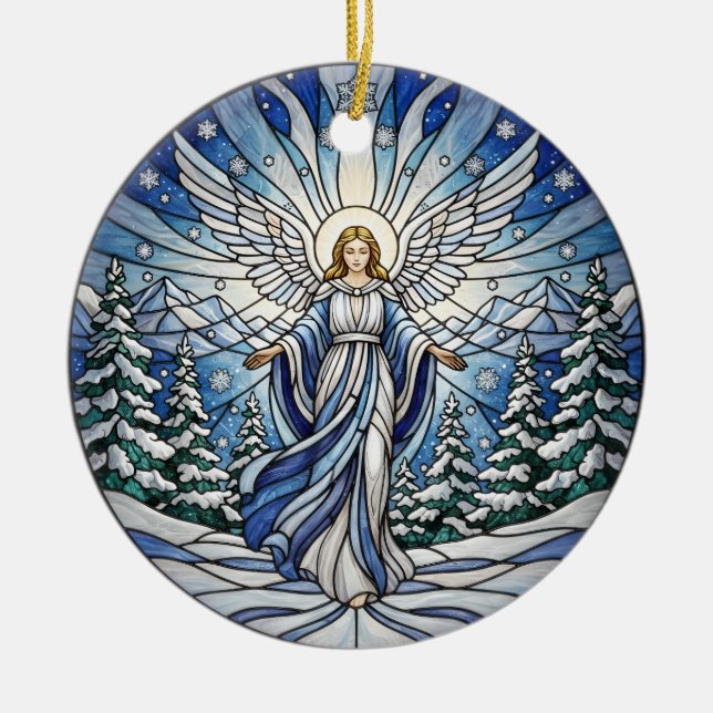 Winter Angel Family Foto Keramik Ornament (Vorne)