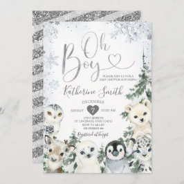 Winter Animal Baby Duft Forest Snowflakes Invita Einladung