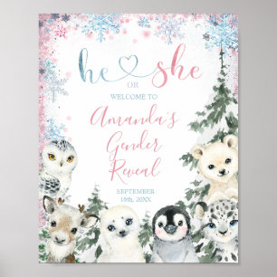 Winter Animal Gender Offenbarung er oder sie Schne Poster