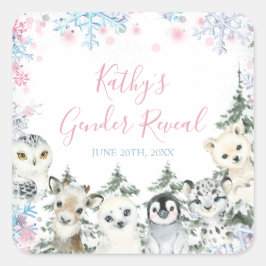 Winter Animal Gender Offenbarung er oder sie Schne Quadratischer Aufkleber