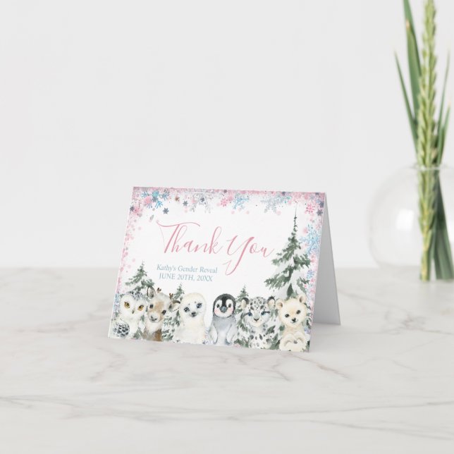 Winter Animal Gender-Offenlegung Dankeskarte (Vorderseite)