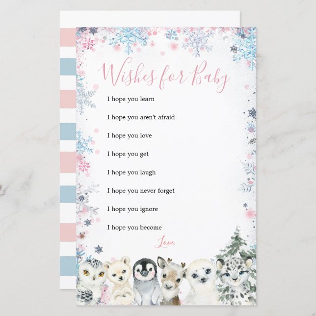 Winter Animal Geneal Reveal Wünsche für Baby (Vorne/Hinten)