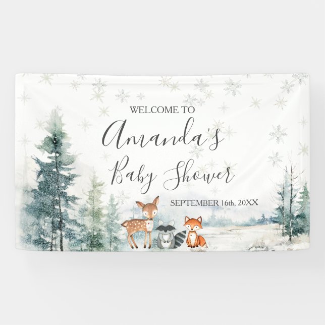 Winter Animal Silver Snowflakes Baby Dusche groß Banner (Horizontal)