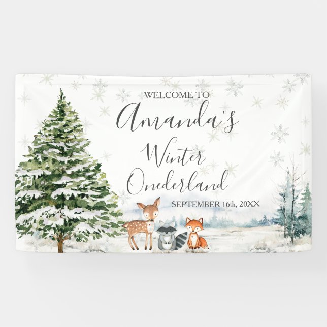 Winter Animal Silver Snowflakes Baby Dusche groß Banner (Horizontal)