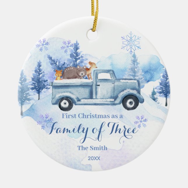 Winter Animal Snow Weihnachten als Familie von dre Keramik Ornament (Vorne)