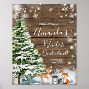 Winter Animal Wood Snowflakes ONEderland Geburtsta Poster