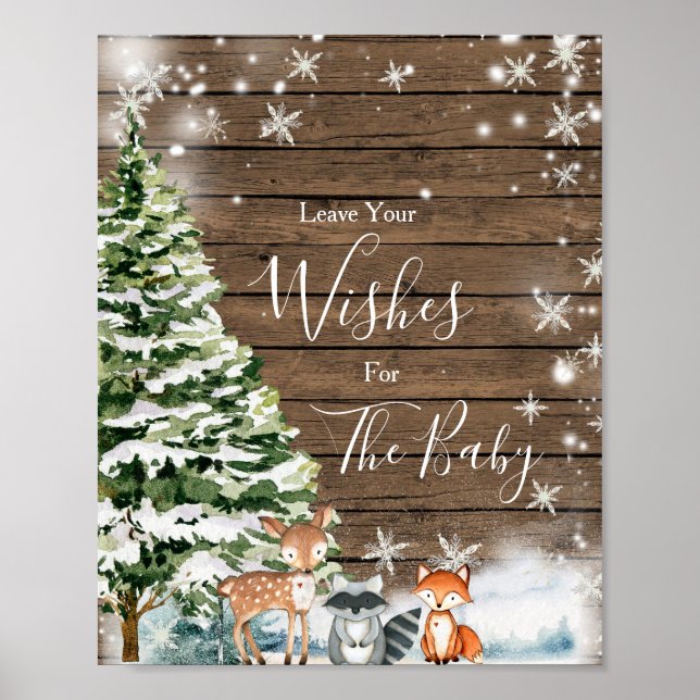 Winter Animal Woodland Baby Dusche Wünsche für Bab Poster (Vorne)
