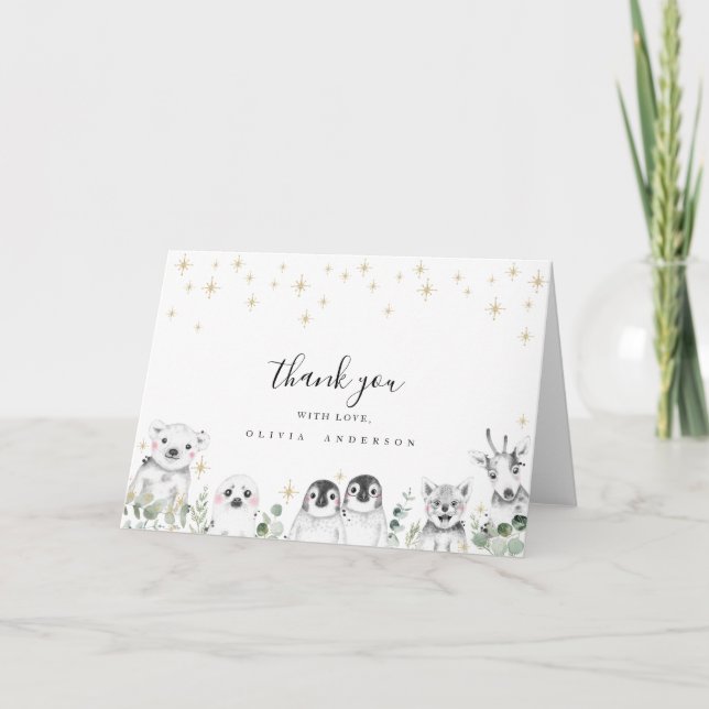 Winter animals baby shower Thank you Card Karte (Vorderseite)