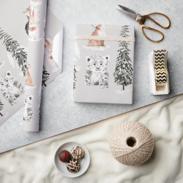 Winter Animals Grey Baby Shower Geschenkpapier (Kunsthandwerk)