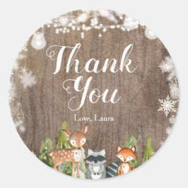 Winter Animals Snowflakes Kinderdusche Danke Runder Aufkleber