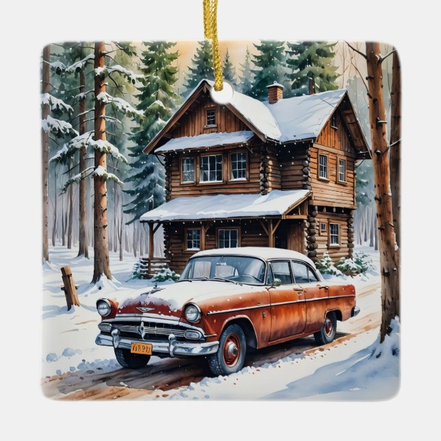 Winter Antike Auto Weihnachtsschmuck (Vorderseite)