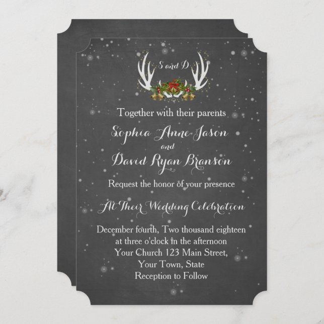 Winter Antlers Chalkboard Hochzeit Einladung (Vorne/Hinten)