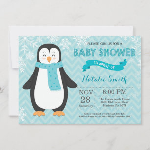 Winter-Aqua-Pinguin-Baby-Shower-Einladung Einladung