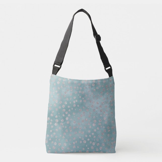 Winter Aqua & Silver Glitzer Polka Dots Tragetaschen Mit Langen Trägern (Vorderseite)