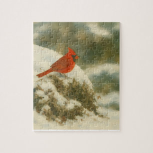 Winter-Aquarell-Kardinal Puzzle