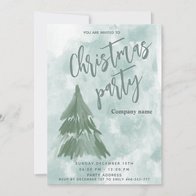 Winter Aquarell Weihnachtsbaum Party Einladung (Vorderseite)