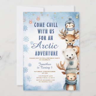 Winter Arctic Adventure 1st Birthday Animals Party Einladung