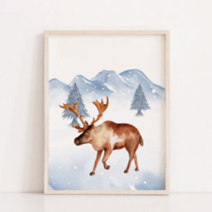 Winter Arctic Animal Elch Kinderzimmer Wanddekor Poster