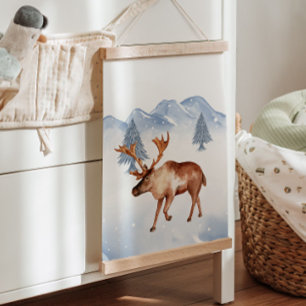 Winter Arctic Animal Elch Kinderzimmer Wanddekor Wandteppich Mit Holzrahmen