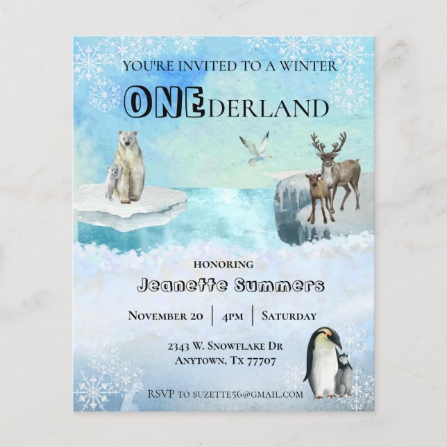 Winter Arctic Animal Geburtstag 1. erste Onederlan Flyer (Vorne)