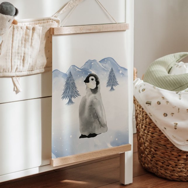 Winter Arctic Animal Pinguin Kinderzimmer Wanddeko Wandteppich Mit Holzrahmen (Winter Arctic Animal Penguin Nursery Wall Decor Hanging Tapestry)