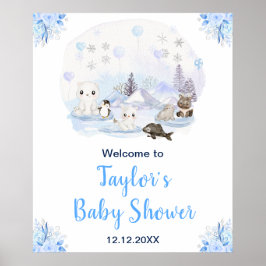Winter Arctic Animals Baby Dusche Willkommen Poster