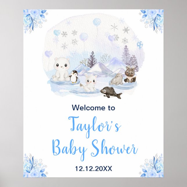 Winter Arctic Animals Baby Dusche Willkommen Poster (Vorne)
