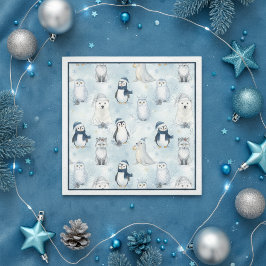 Winter Arctic Animals Cute Penguin & Polar Bear Serviette
