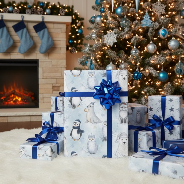 Winter Arctic Animals Cute Polar Animals Christmas Geschenkpapier (Winter Arctic Animals Cute Polar Animals Christmas Wrapping Paper)
