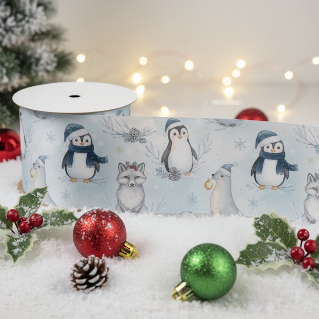 Winter Arctic Animals Cute Polar Animals Christmas Satinband (Winter Arctic Animals Cute Polar Animals Christmas Satin Ribbon)
