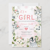 Winter Arctic Animals Floral Girl Baby Dusche