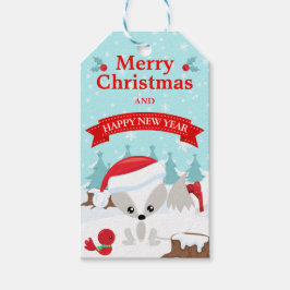 Winter Arctic Fox Snowy Scene Frohe Weihnachten Geschenkanhänger