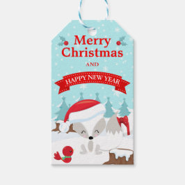 Winter Arctic Fox Snowy Scene Frohe Weihnachten Geschenkanhänger