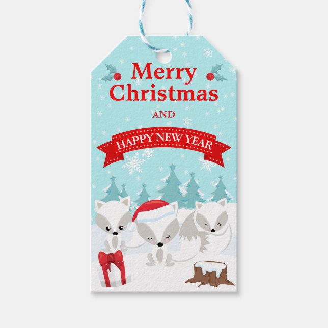 Winter Arctic Foxes Schneeerlebnis Frohe Weihnacht Geschenkanhänger (Vorderseite)