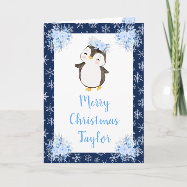 Winter Arctic Penguin Frohe Weihnachten (Vorderseite)