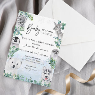 Winter-Arktis-Tiere Baby Shower Aquarell Einladung