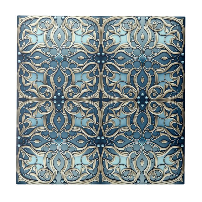 Winter Art Nouveau Design Tile Fliese (Vorderseite)