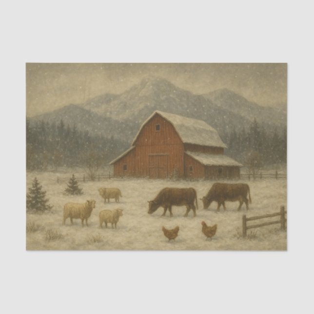 Winter auf dem Bauernhof Seidenpapier (Vorderseite)
