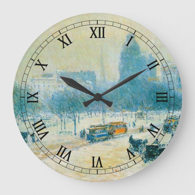 Winter auf dem Gewerkschaft Square von Frederick C Große Wanduhr (Vorderseite)