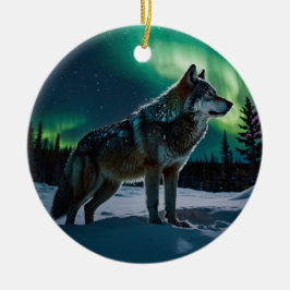 Winter Aurora & Timber Wolf Wildlife Design Keramik Ornament
