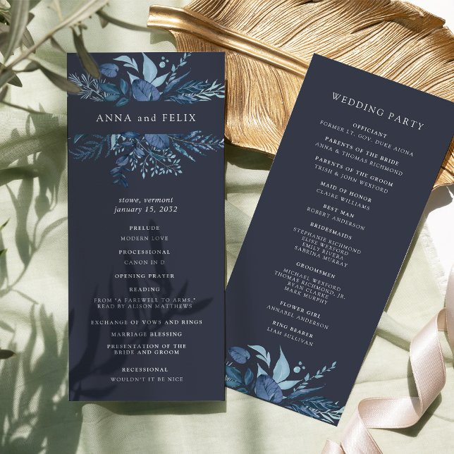 Winter Azure | Blaue Botanische Hochzeit Programm (Von Creator hochgeladen)