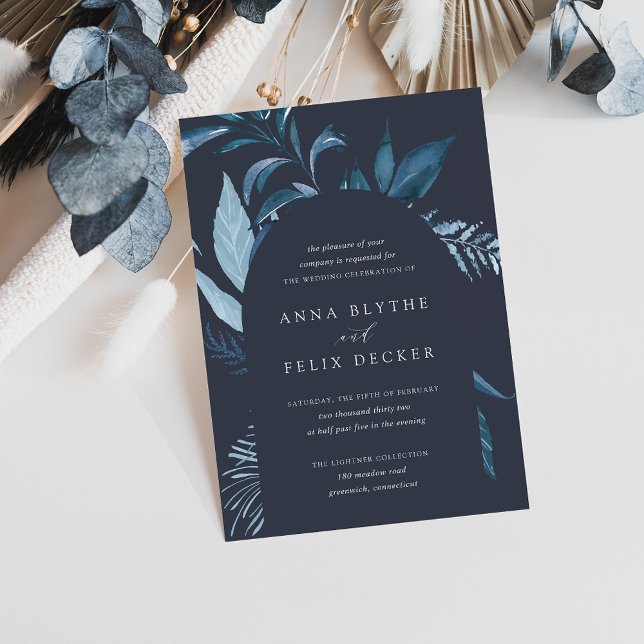 Winter Azure Blue Botanical Arch Wedding Einladung (Von Creator hochgeladen)