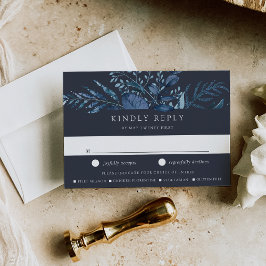 Winter Azure Blue Botanical Meal Choice Hochzeit RSVP Karte
