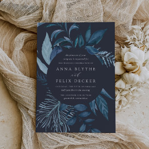 Winter Azure Blue Botanical Wedding Einladung